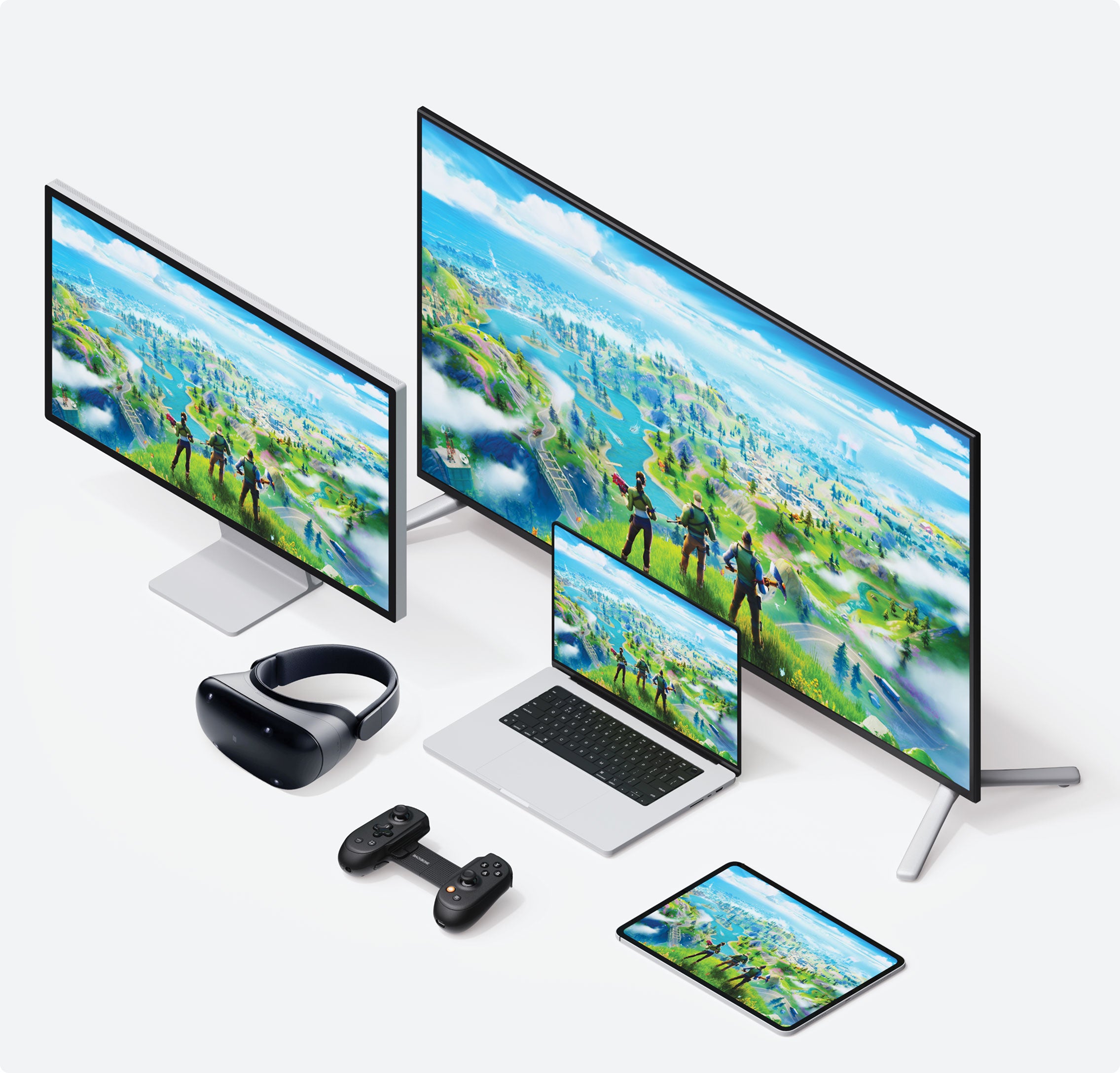 backbone controller, laptop, screen, tablet side by side